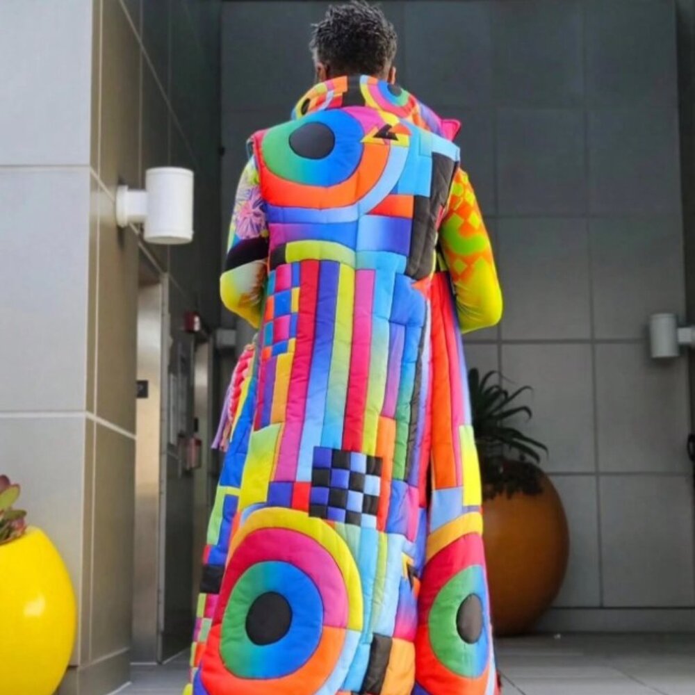Women’s Casual Rainbow Geometric Print Maxi Duster - Picture 6 of 7